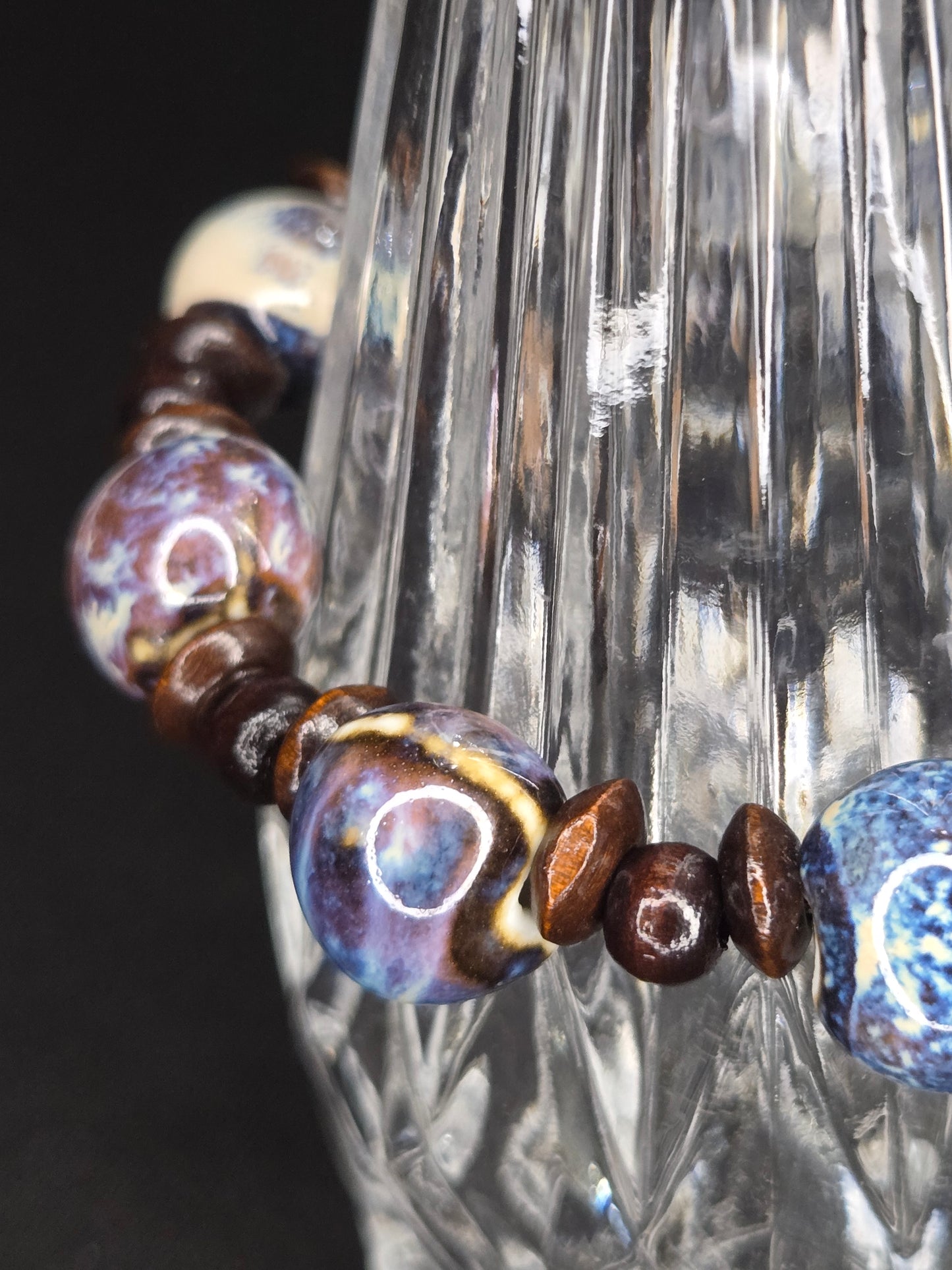 Cerulean Clay Bracelet – Glazed Porcelain & Wooden Accents