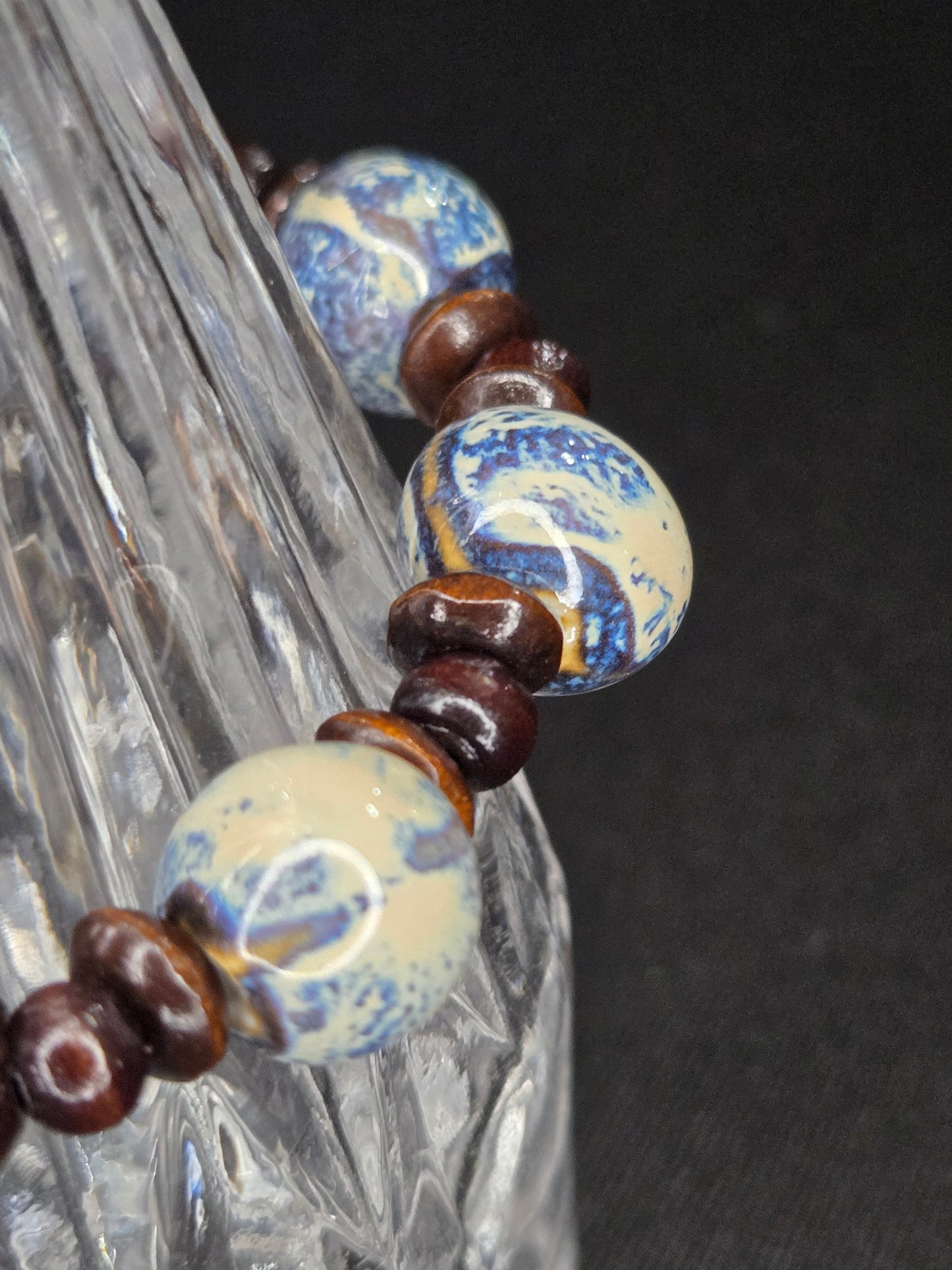 Cerulean Clay Bracelet – Glazed Porcelain & Wooden Accents