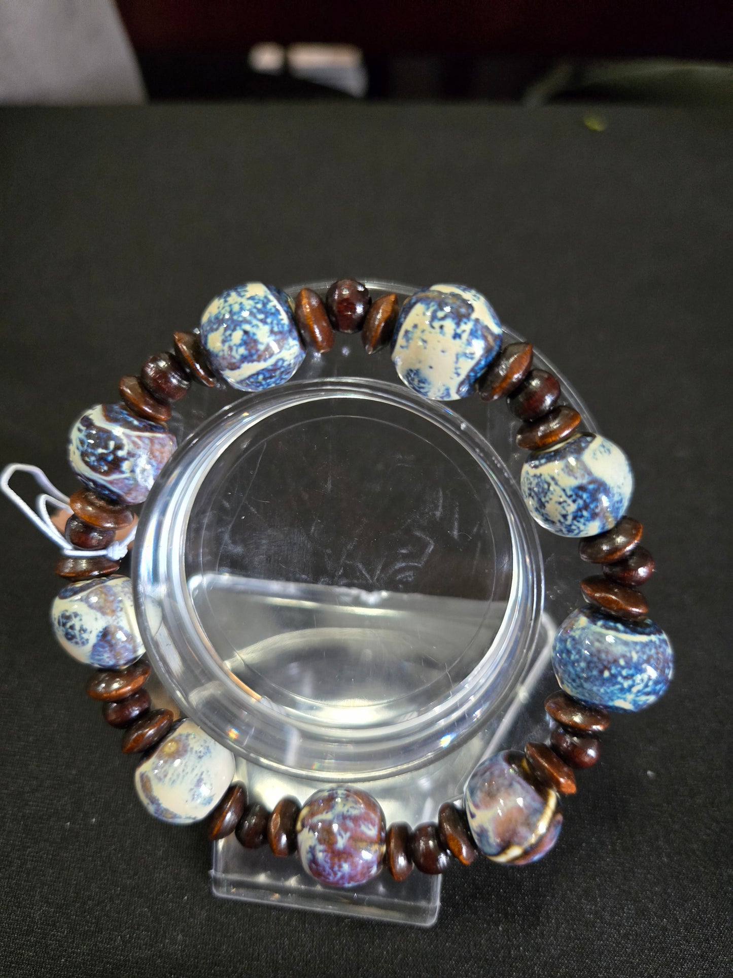 Cerulean Clay Bracelet – Glazed Porcelain & Wooden Accents