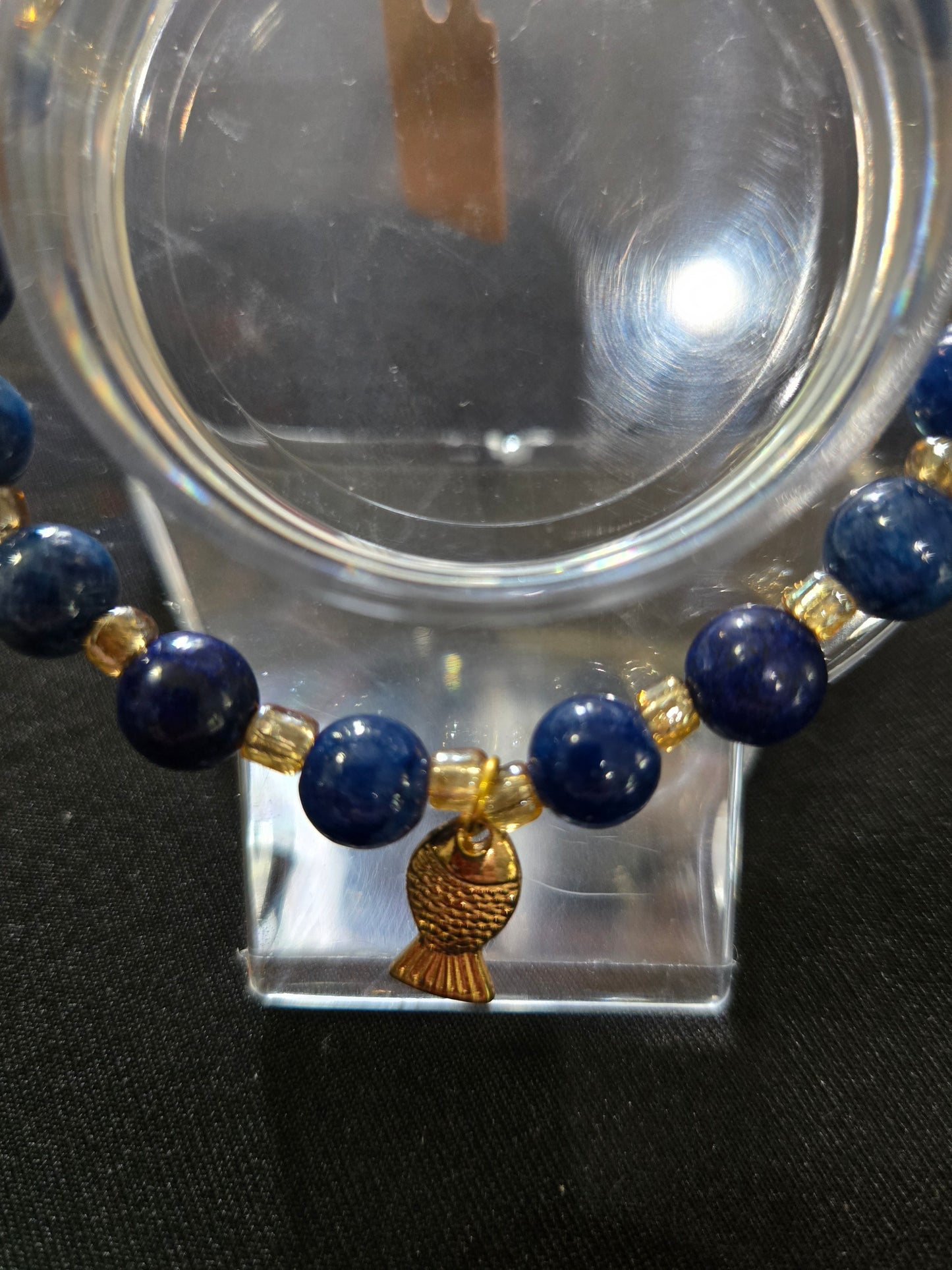 Earthy Mixed Blues Gemstone & Glass Bead Bracelet with Gold Chain