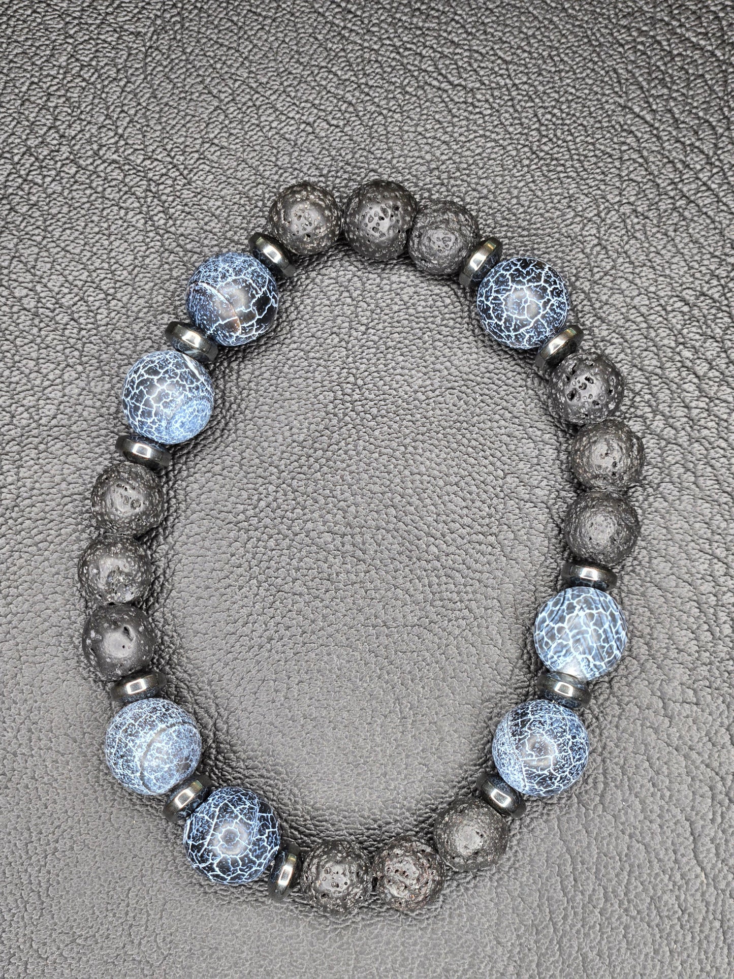 Midnight Frost Lava Stone Bracelet – Natural Gemstone Energy Jewelry