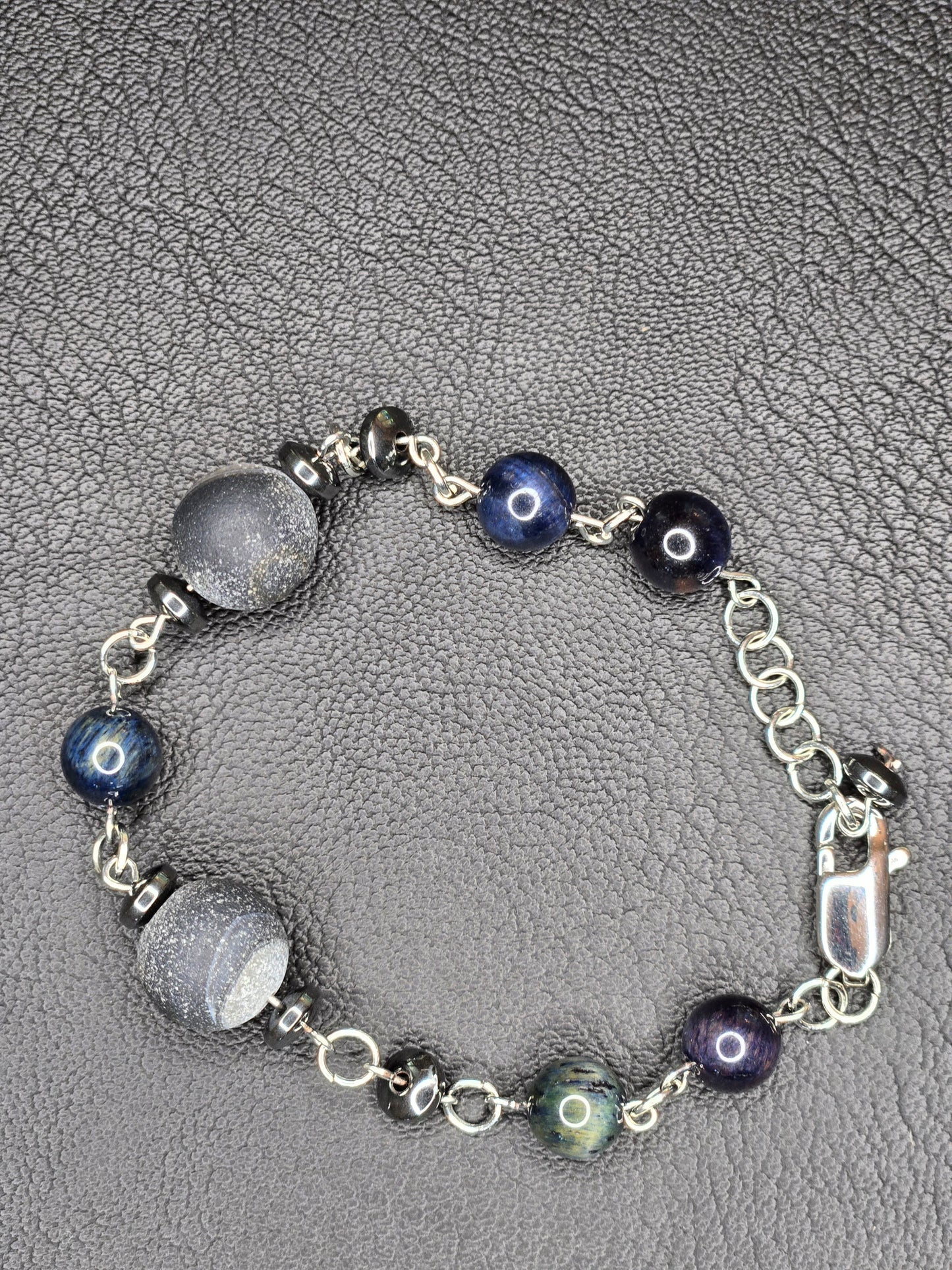 Celestial Eclipse Gemstone Bracelet – Blue Sandstone, Kyanite & Hematite