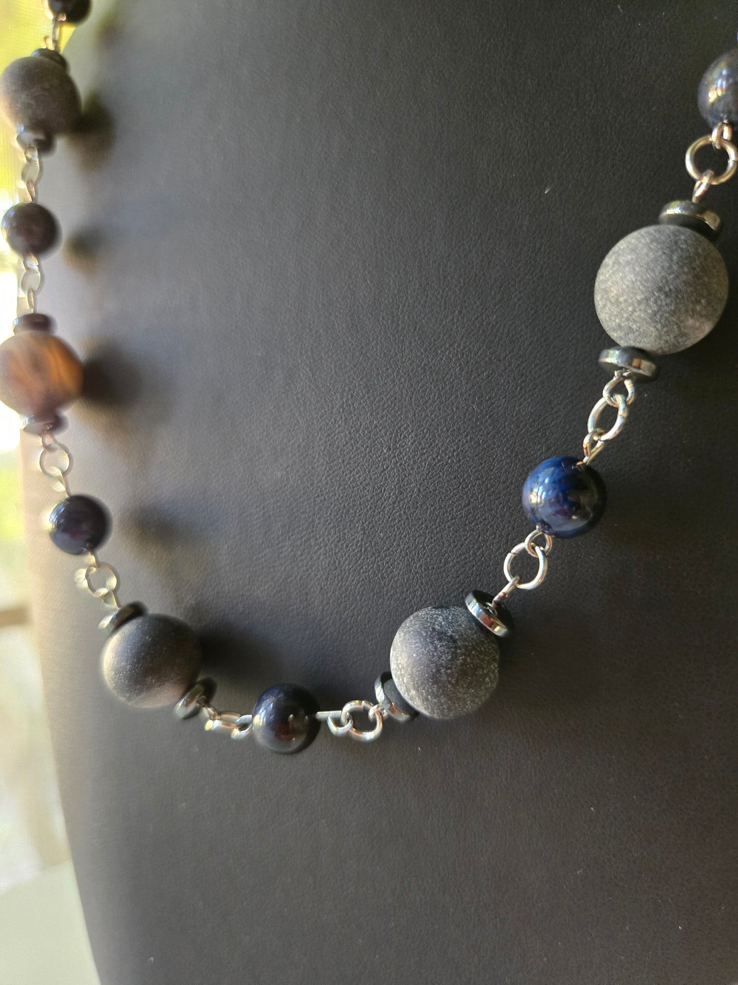 Midnight Orbit Necklace — Matte Stone & Lapis Chain