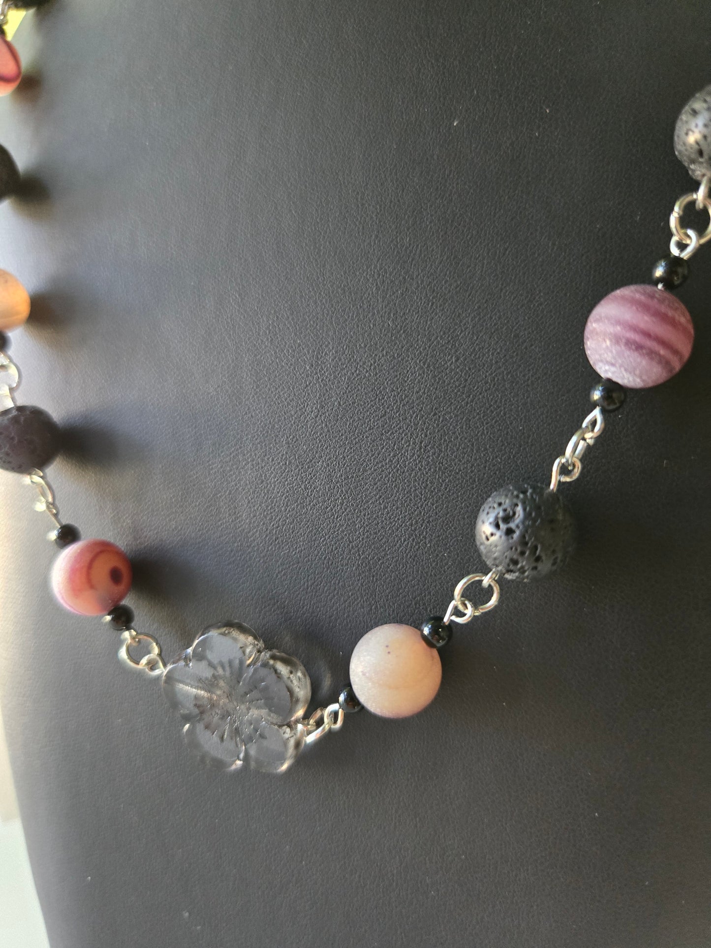 Amethyst Drift Necklace – Lava Stone & Frosted Violet Bead Chain