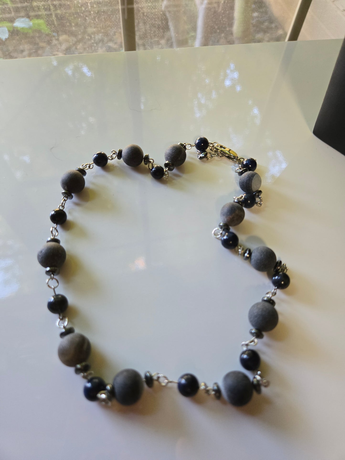 Midnight Orbit Necklace — Matte Stone & Lapis Chain