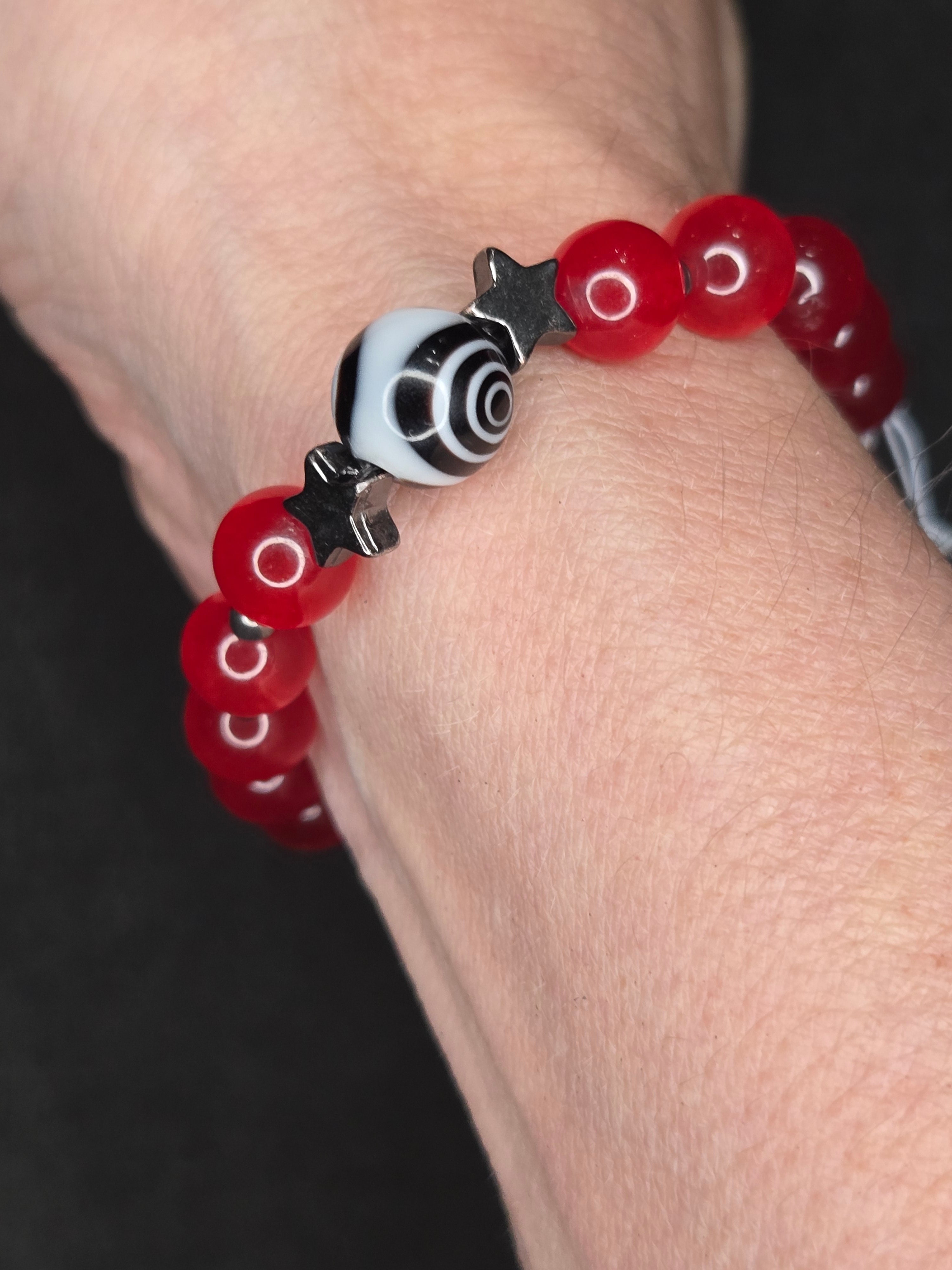 Red Galaxy Swirl & Star Charm Beaded Bracelet