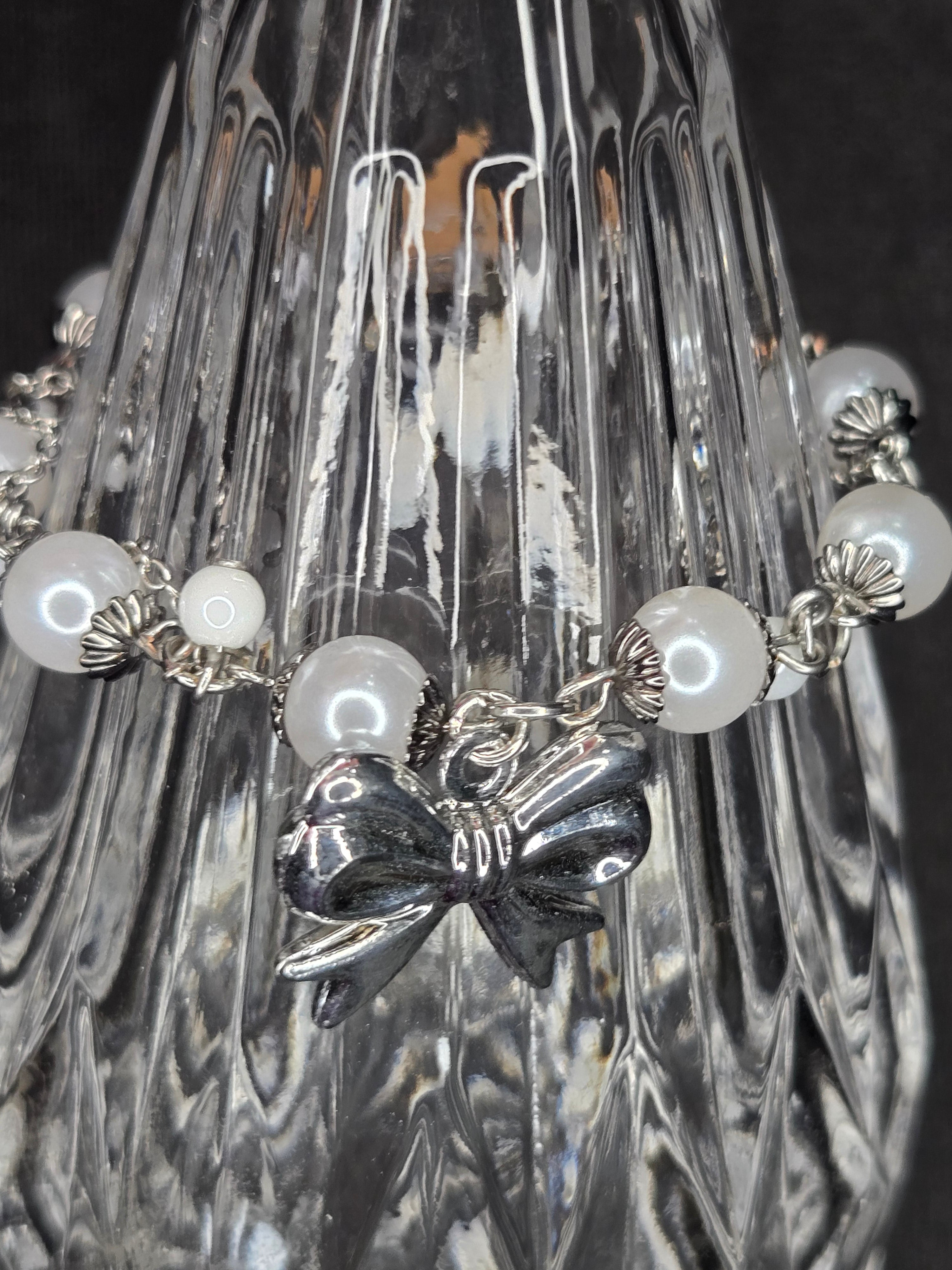 Silver Serenade Bow & Pearl Bracelet