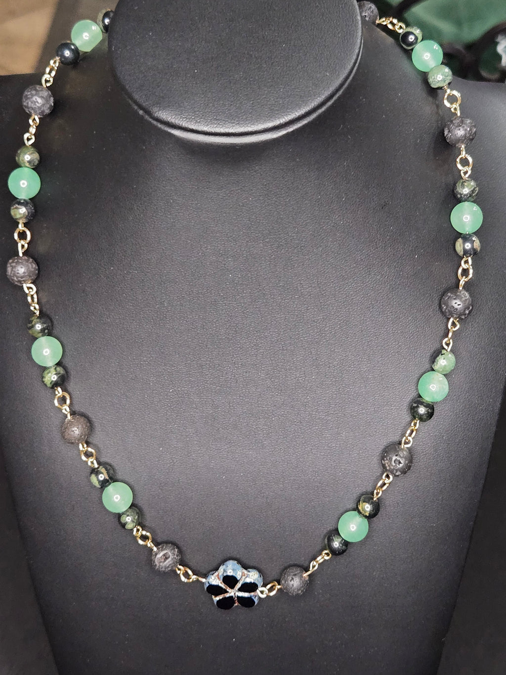 Black Jade Flower Necklace