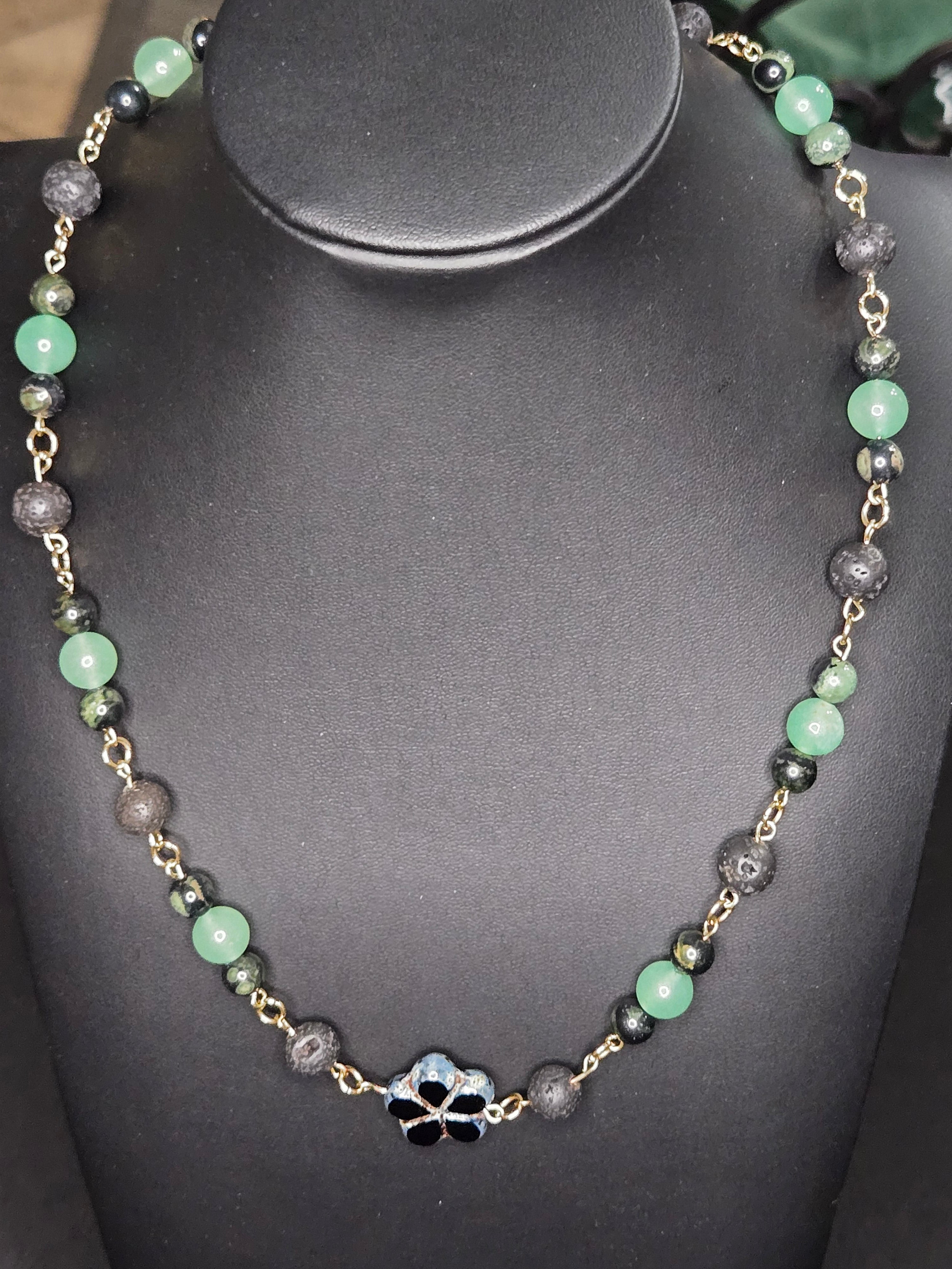 Black Jade Flower Necklace