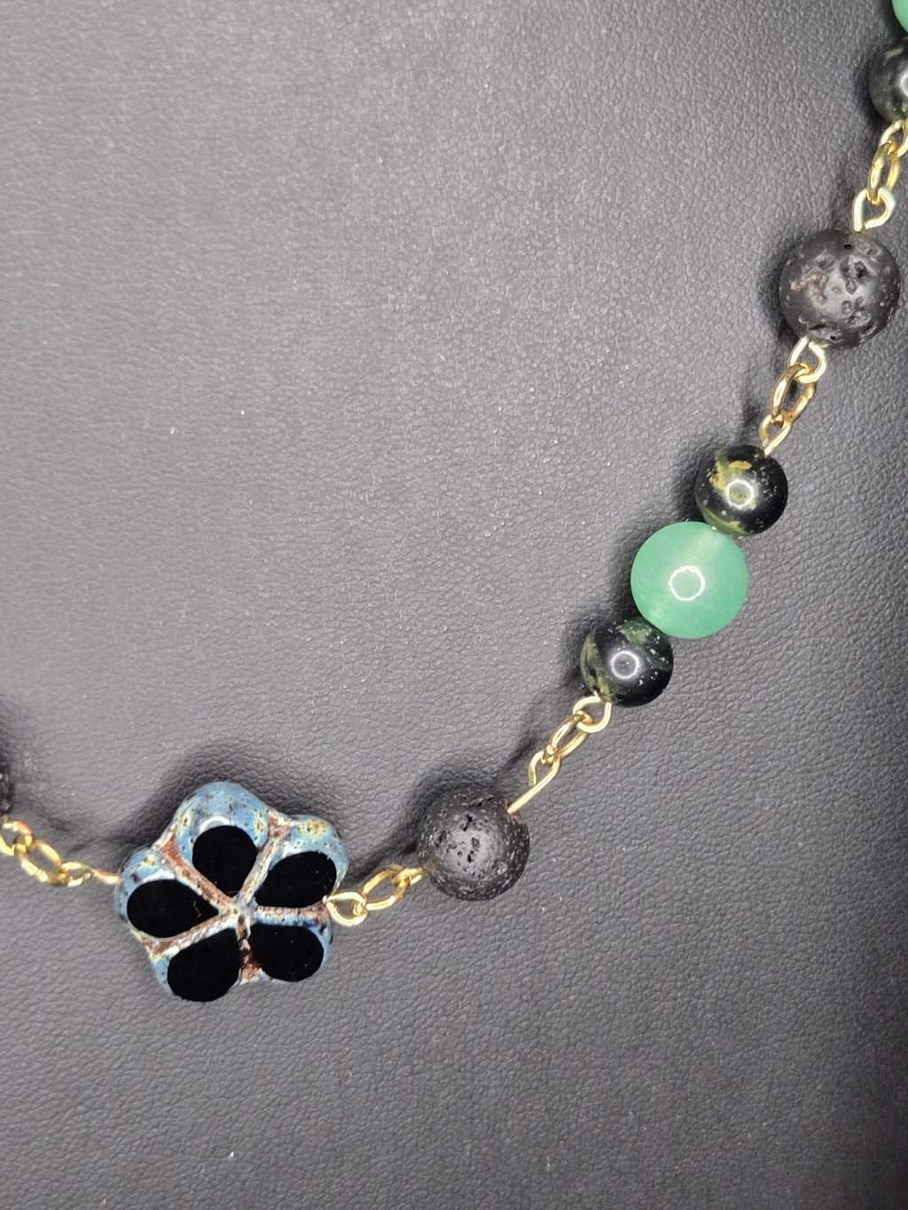 Black Jade Flower Necklace