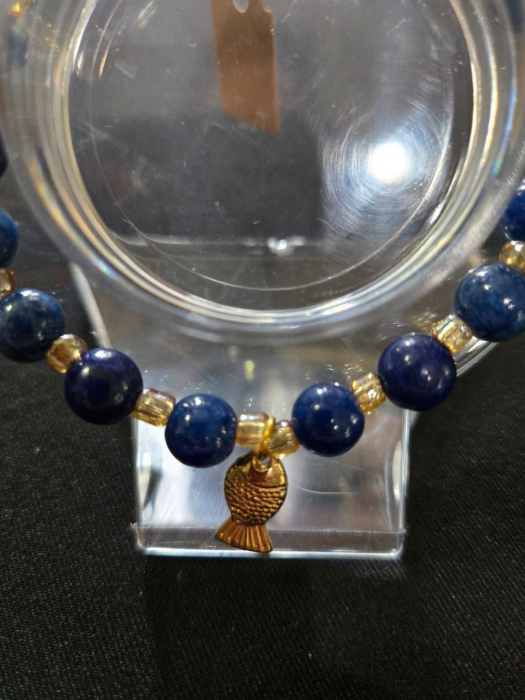 Earthy Mixed Blues Gemstone & Glass Bead Bracelet with Gold Chain