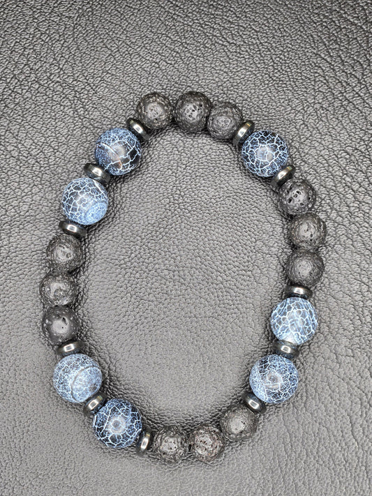 Midnight Frost Lava Stone Bracelet – Natural Gemstone Energy Jewelry