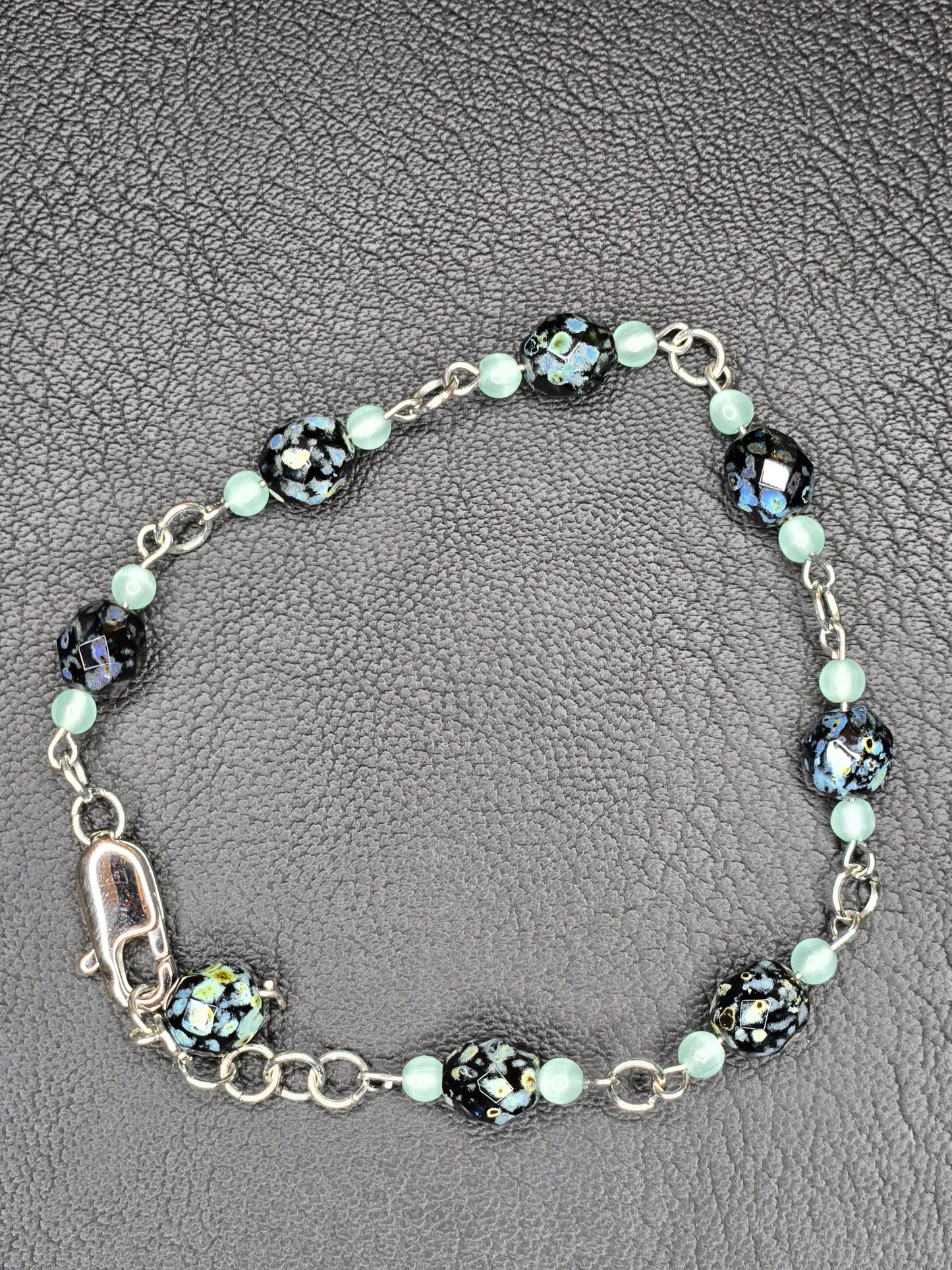 Ocean Mirage Glass & Amazonite Bracelet – Handcrafted Gemstone Chain