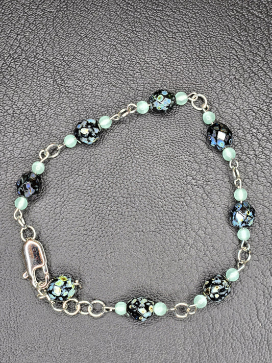Ocean Mirage Glass & Amazonite Bracelet – Handcrafted Gemstone Chain