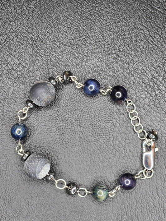 Celestial Eclipse Gemstone Bracelet – Blue Sandstone, Kyanite & Hematite
