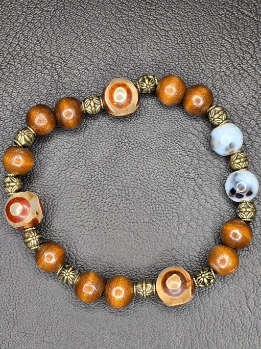 Sahara Spirit Gemstone Bracelet – Agate, Wood & Brass Harmony