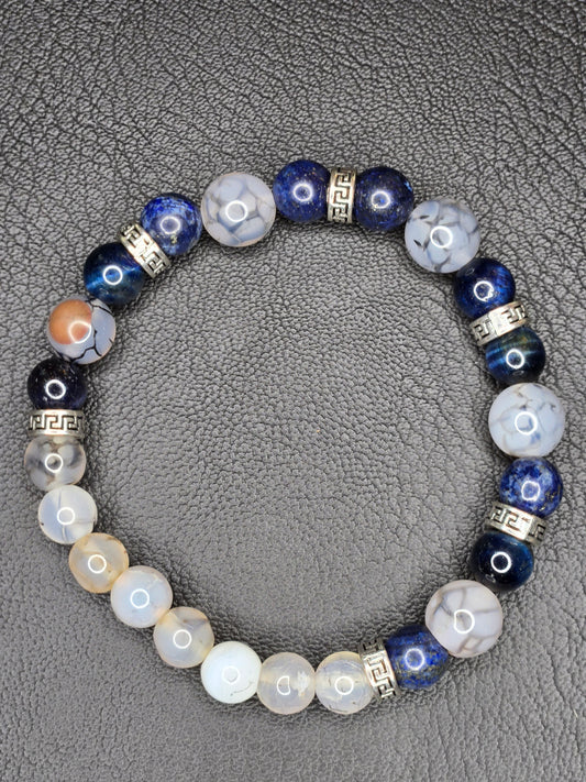 Lunar Depth Gemstone Bracelet – Blue Lapis & White Agate Balance