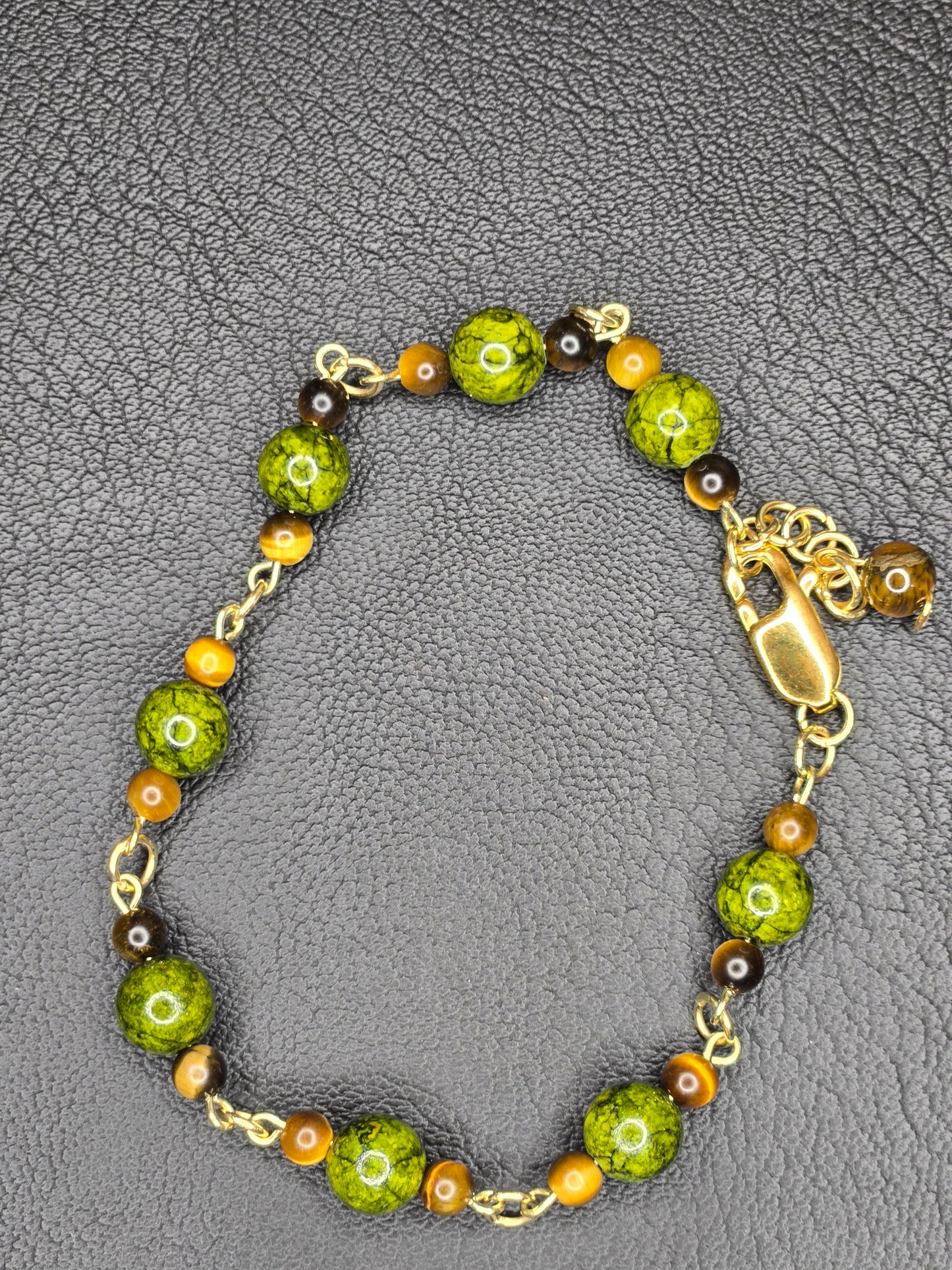 Golden Grove Gemstone Bracelet – Green Jasper, Tiger’s Eye & Gold Accents