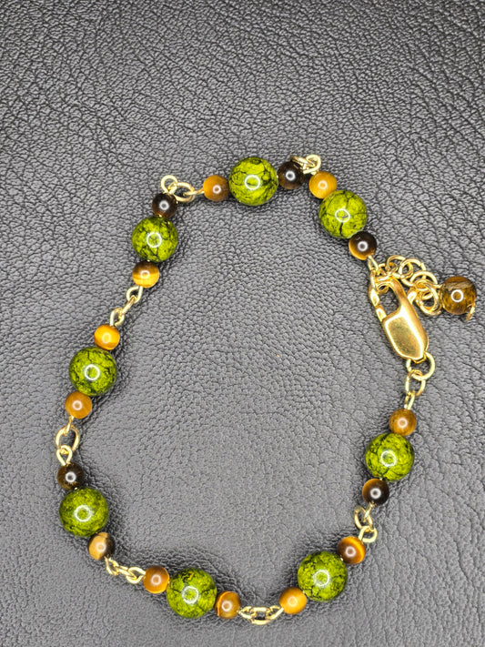 Golden Grove Gemstone Bracelet – Green Jasper, Tiger’s Eye & Gold Accents