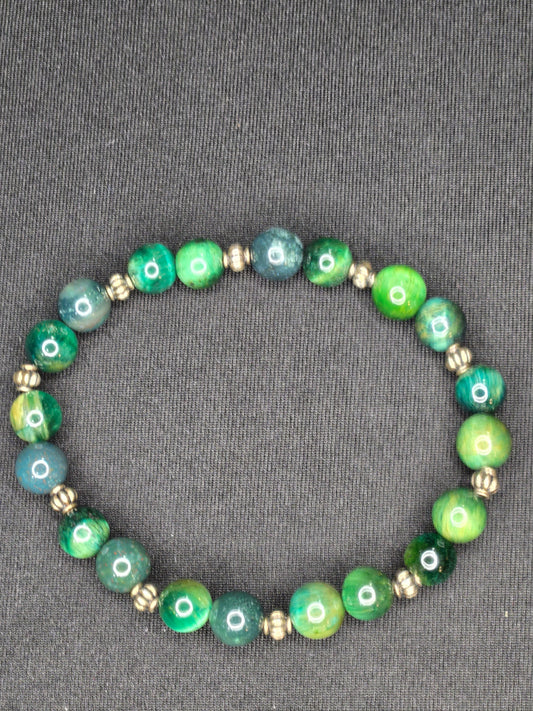 Enchanted Grove Gemstone Bracelet – Green Agate & Antique Silver Balance