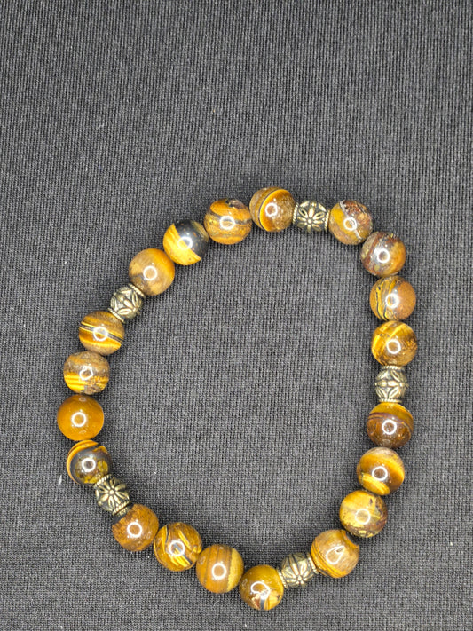 Golden Veil Gemstone Bracelet – Tiger’s Eye & Antique Brass Protection
