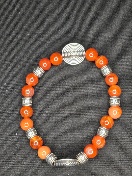 Solar Ember Gemstone Bracelet – Red Agate & Silver Accent Strength