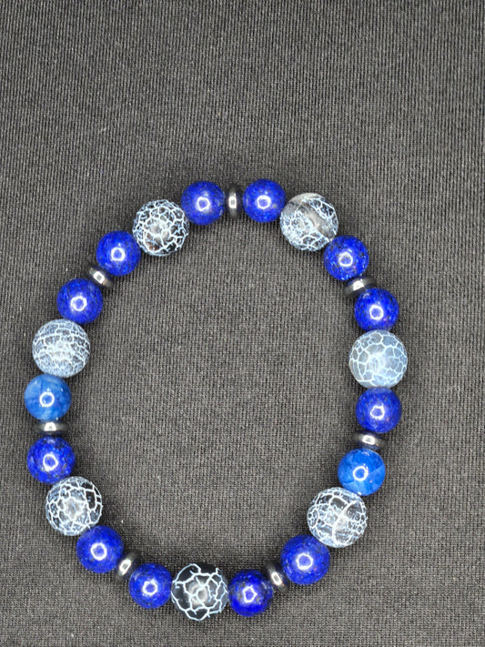 Arctic Sky Gemstone Bracelet – Blue Agate, Lapis & Hematite Harmony