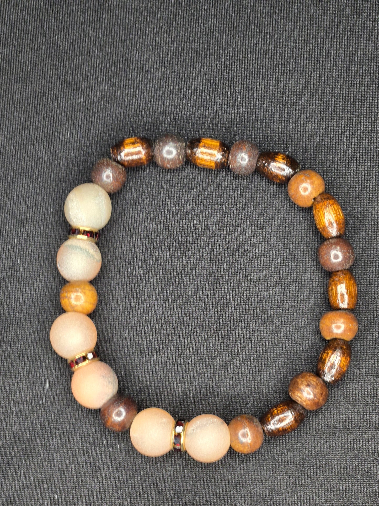 Desert Drift Bracelet – Natural Wood, Jasper & Garnet Accent Warmth