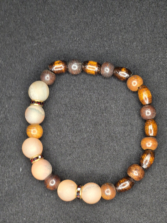 Desert Drift Bracelet – Natural Wood, Jasper & Garnet Accent Warmth