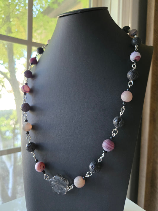 Amethyst Drift Necklace – Lava Stone & Frosted Violet Bead Chain