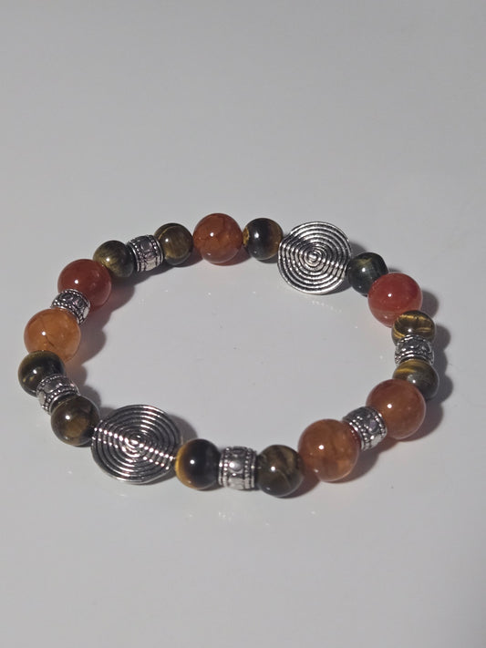 Emberstone Fusion Gemstone Bracelet – Red Agate, Tiger’s Eye & Silver Accents