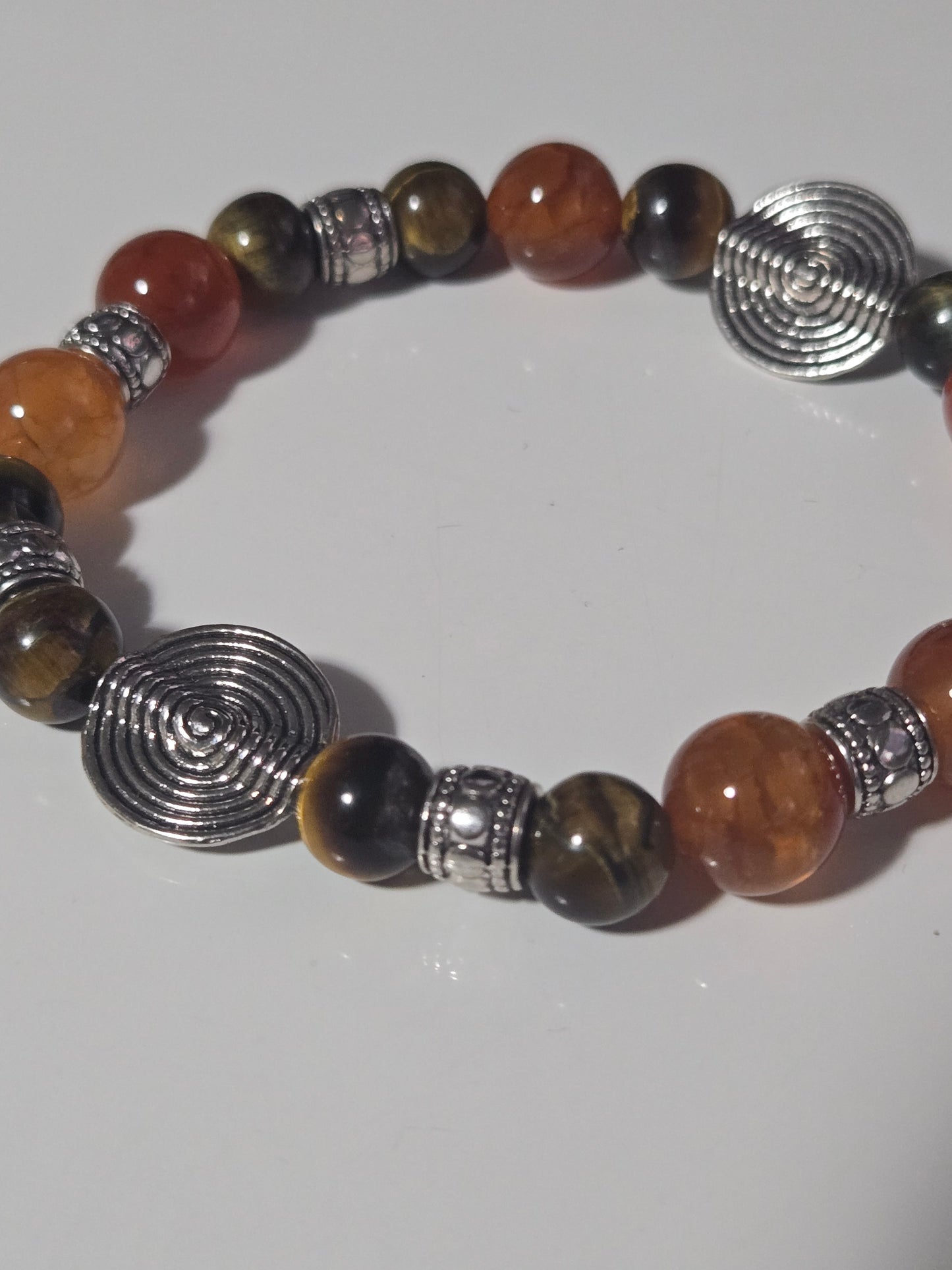 Emberstone Fusion Gemstone Bracelet – Red Agate, Tiger’s Eye & Silver Accents