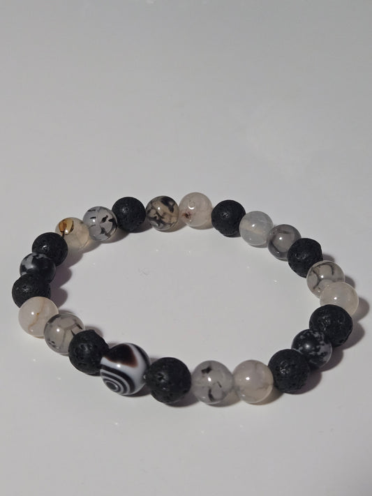 Monolith Bracelet – Agate, Lava Stone & Dzi Accent