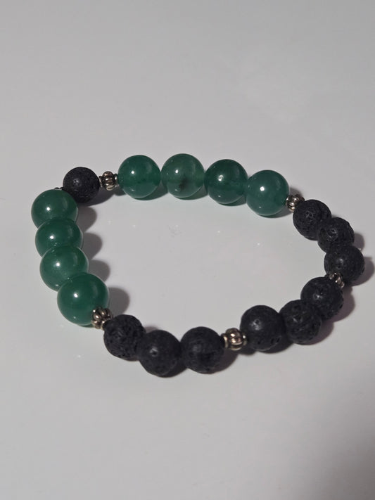 Emerald Ember Bracelet – Green Aventurine & Lava Stone Energy