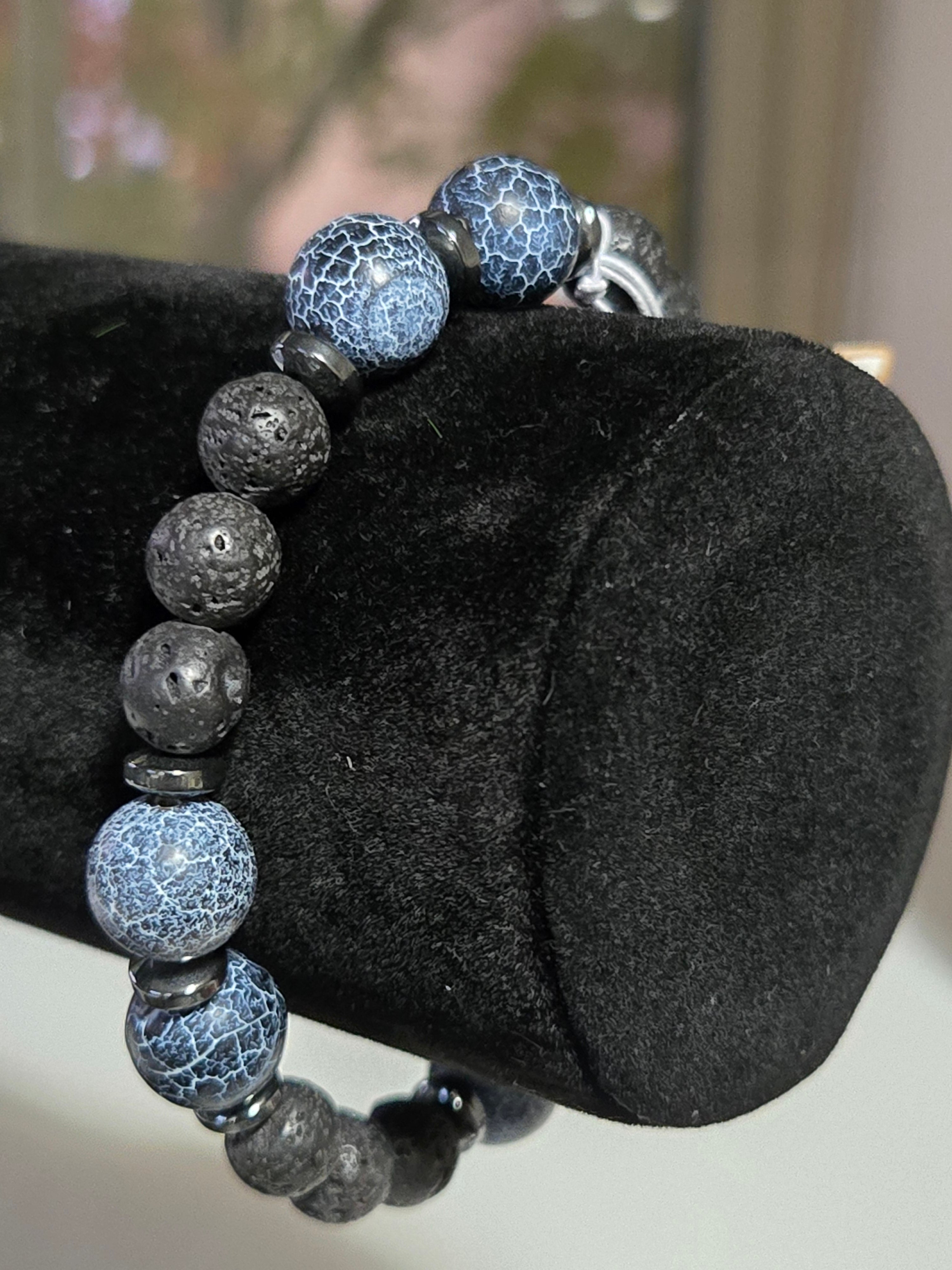 Midnight Frost Lava Stone Bracelet