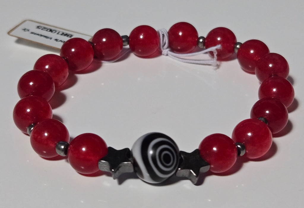 Red Galaxy Swirl & Star Charm Beaded Bracelet
