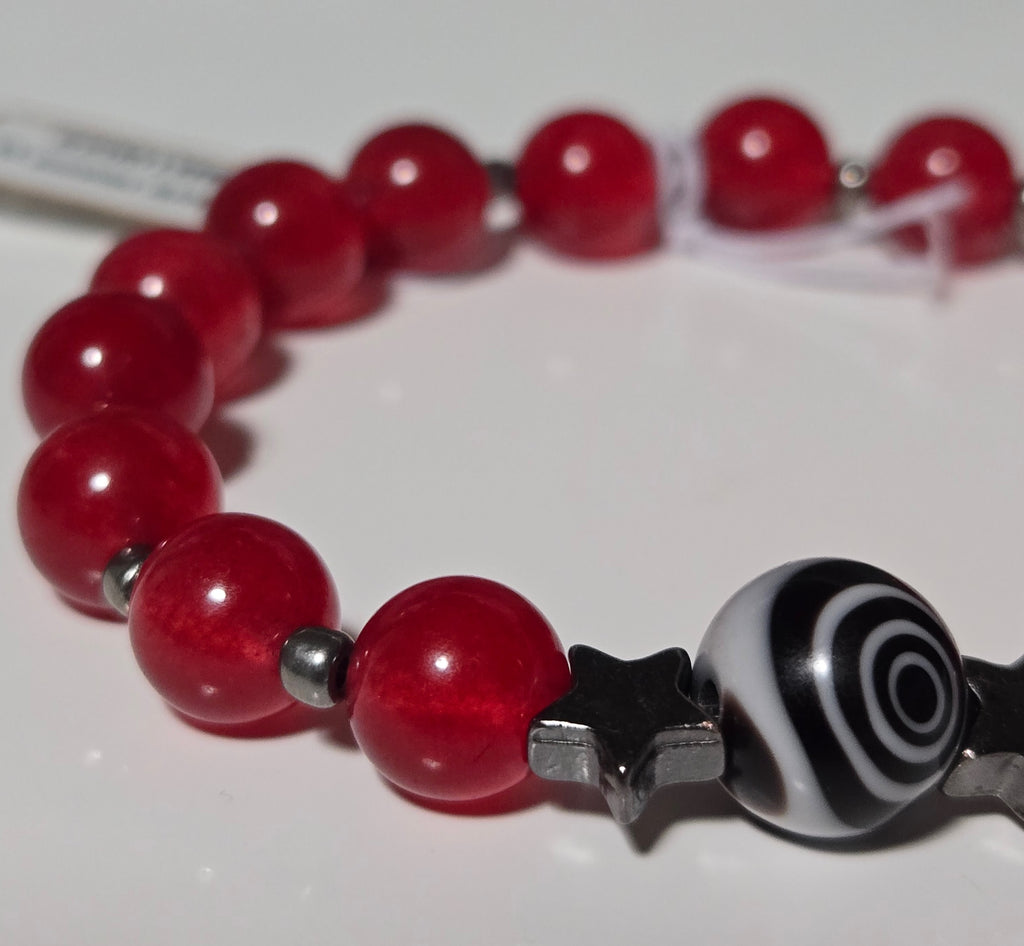 Red Galaxy Swirl & Star Charm Beaded Bracelet