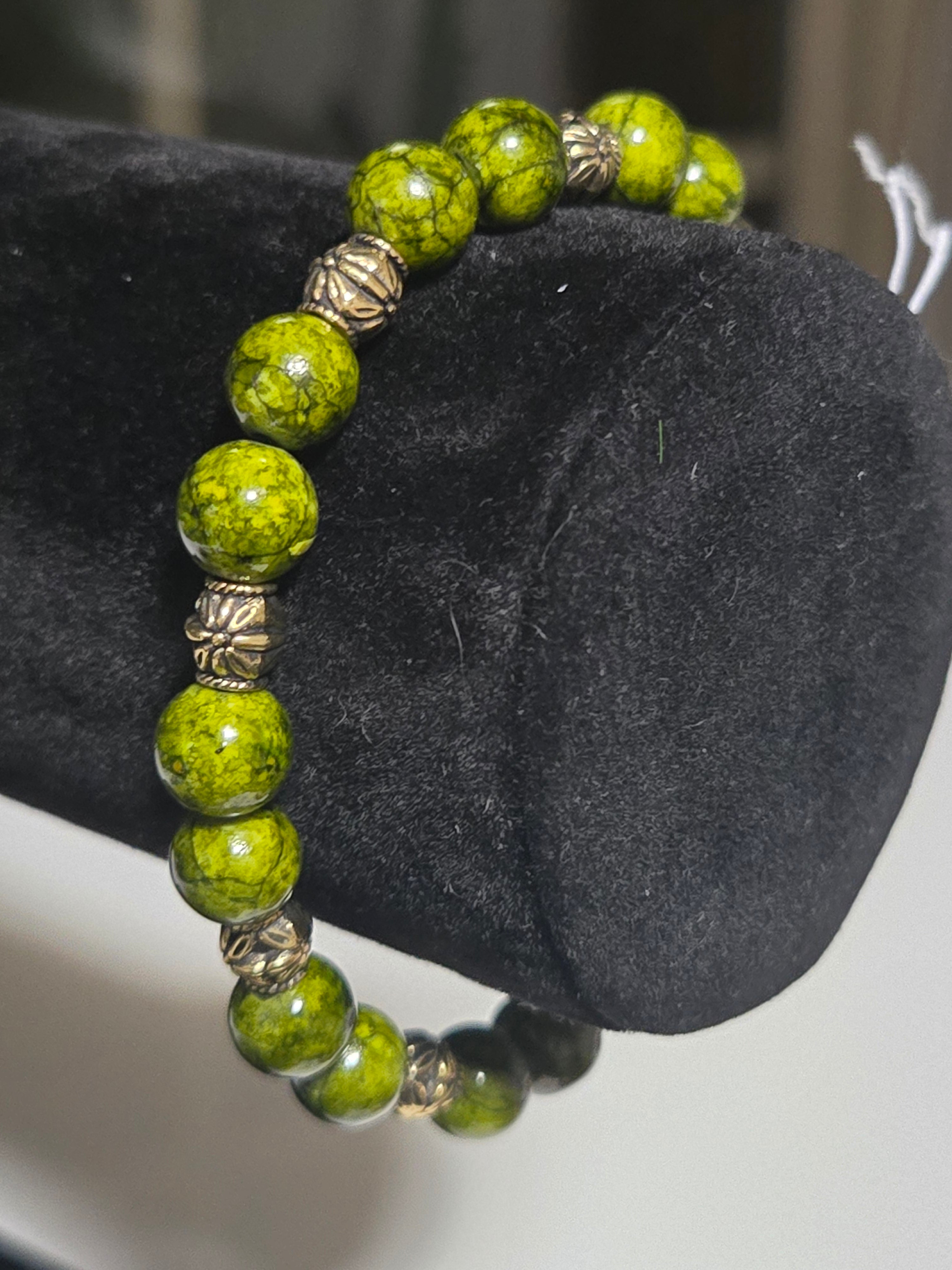 Olive Relic Bracelet — Green Jasper & Antique Brass Beads