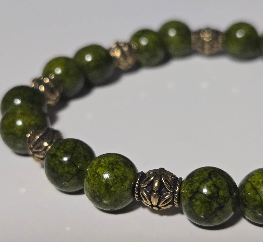 Olive Relic Bracelet — Green Jasper & Antique Brass Beads
