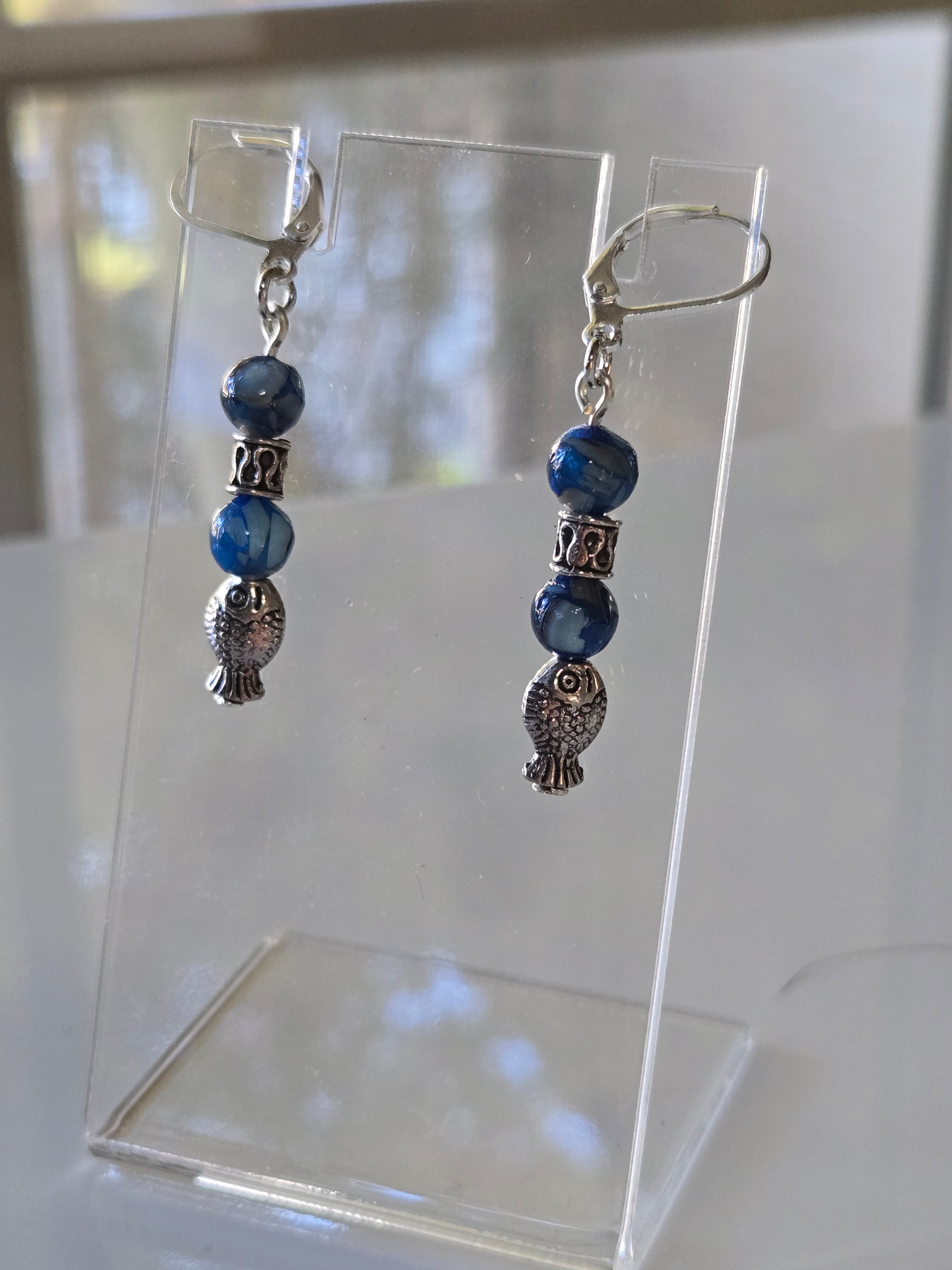 Blue Tide Jasper Fish Earrings