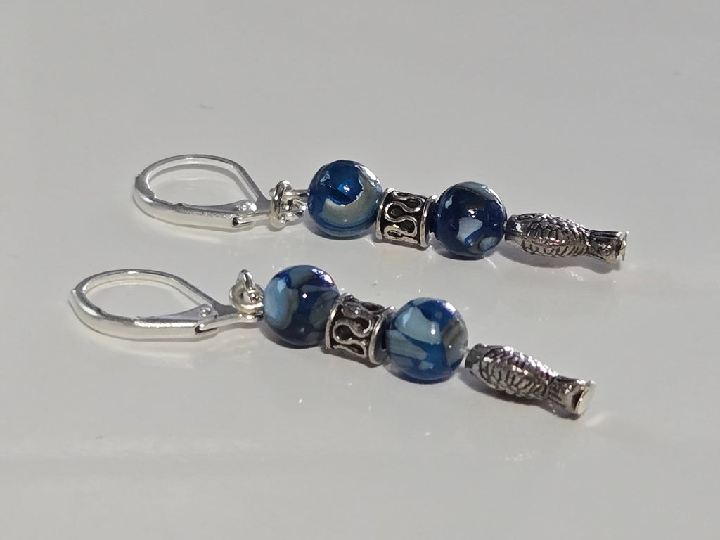 Blue Tide Jasper Fish Earrings