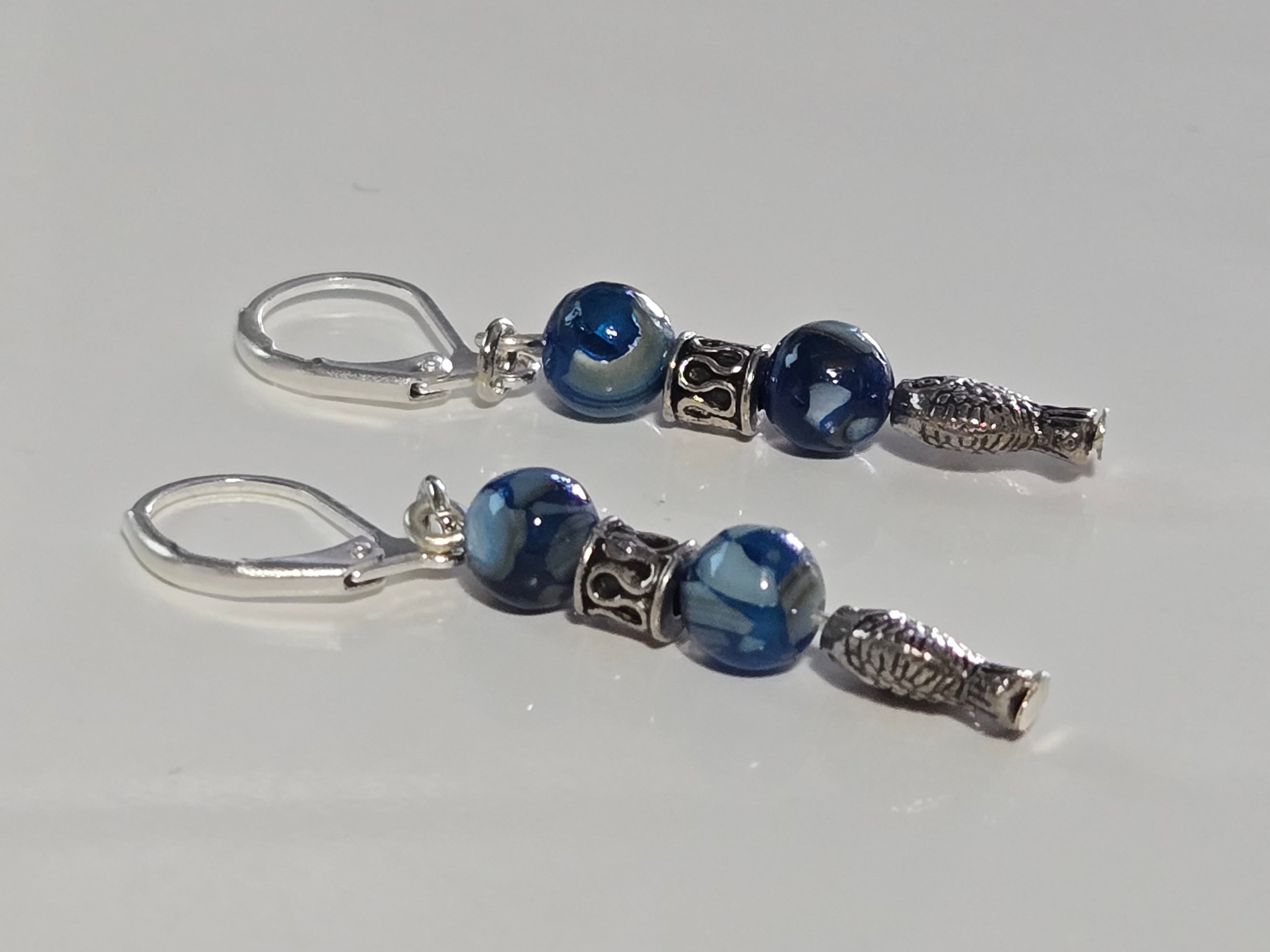Blue Tide Jasper Fish Earrings