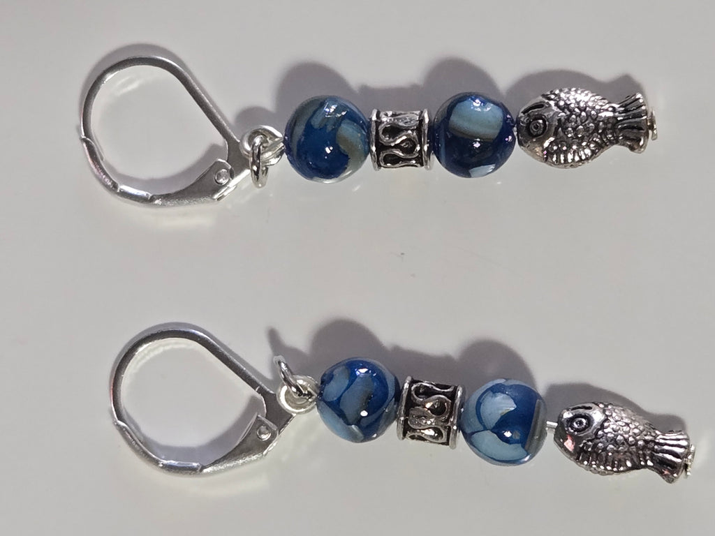 Blue Tide Jasper Fish Earrings