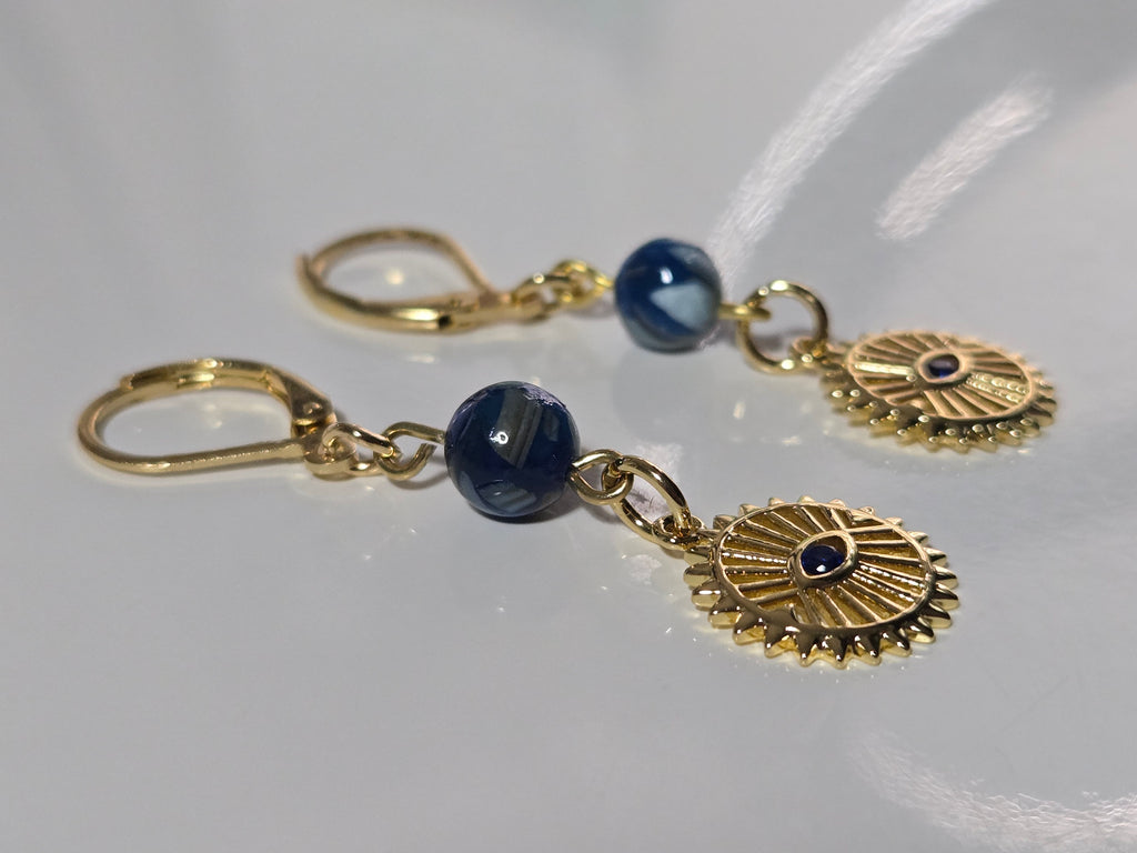 Golden Sapphire Evil Eye Protection Drop Earrings