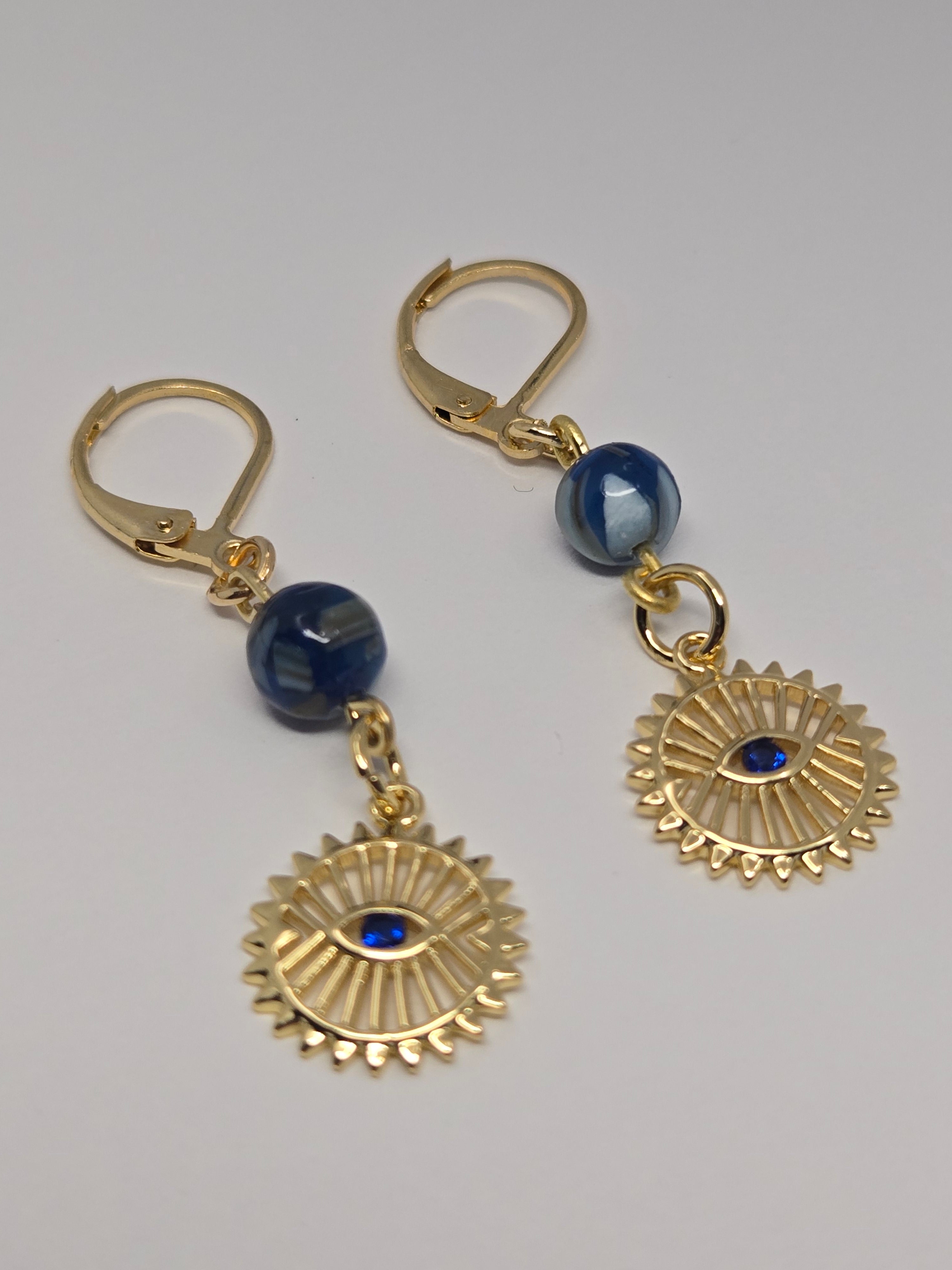 Golden Sapphire Evil Eye Protection Drop Earrings