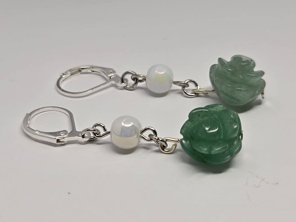 Green Rose Carved Gemstone Earrings