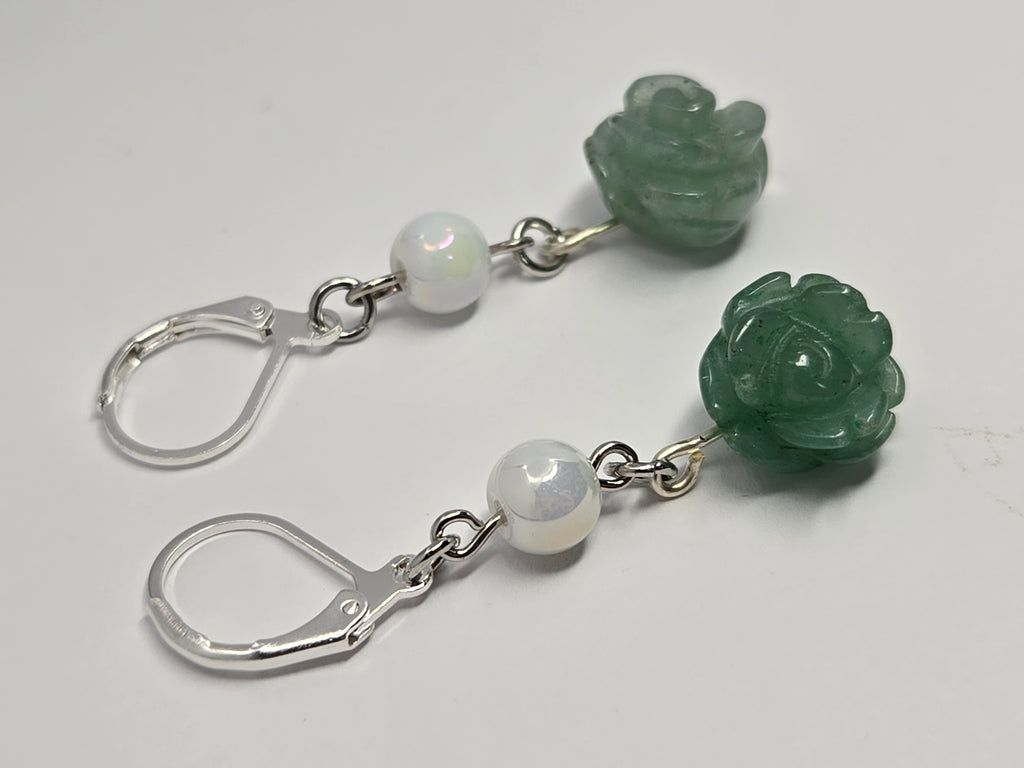 Green Rose Carved Gemstone Earrings