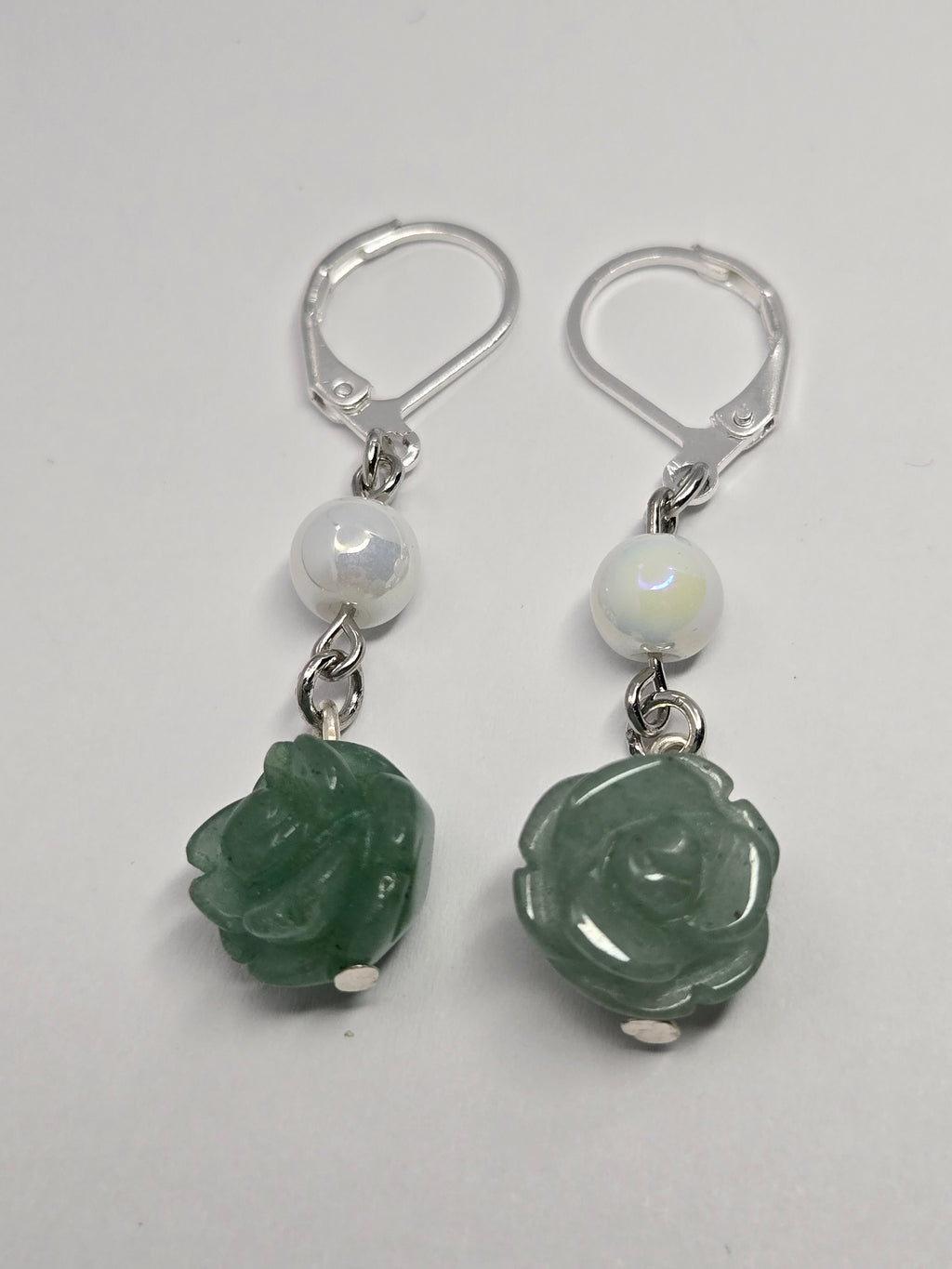 Green Rose Carved Gemstone Earrings