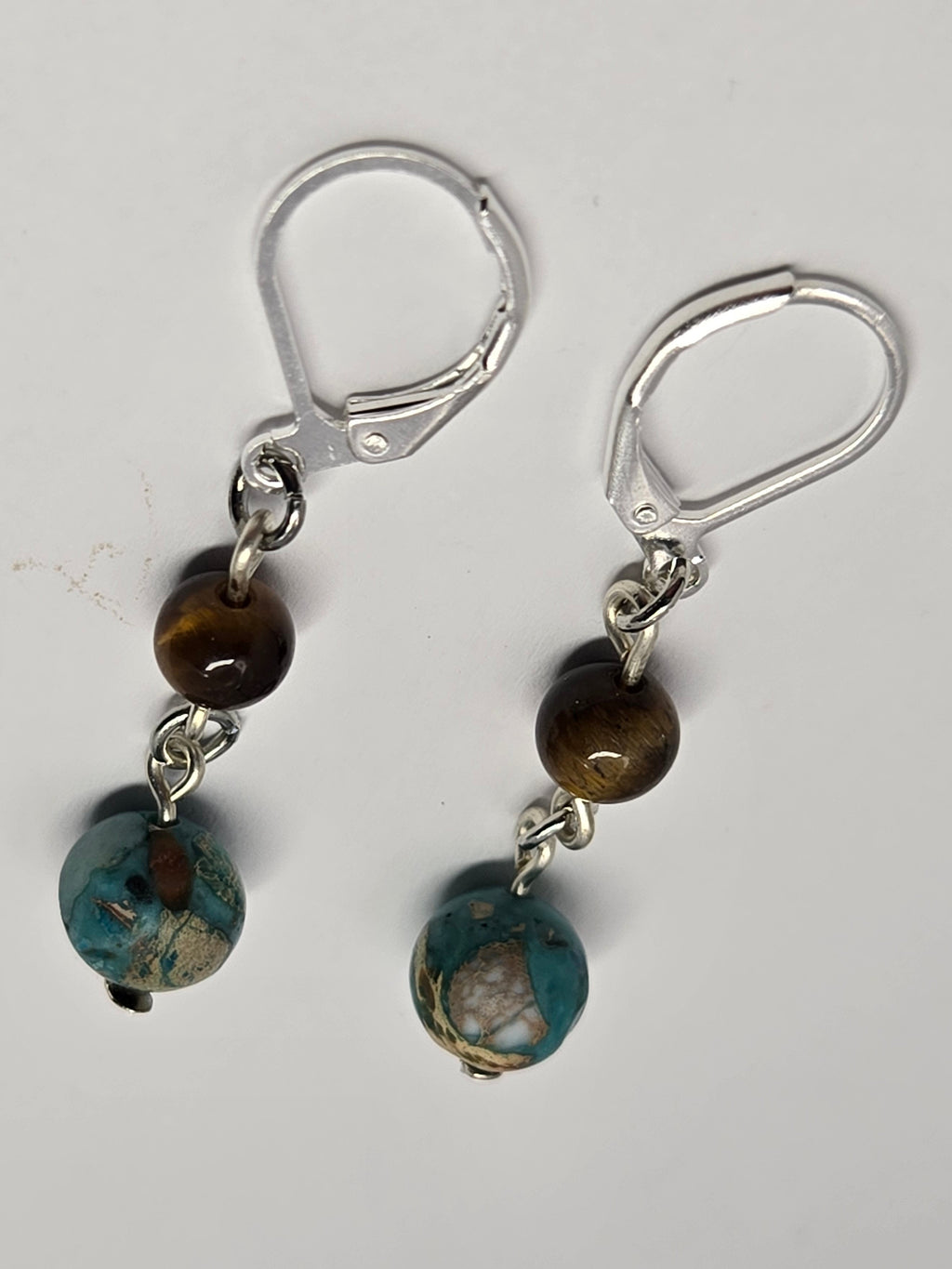 Blue Imperial Jasper + Tiger's Eye Drop Earrings