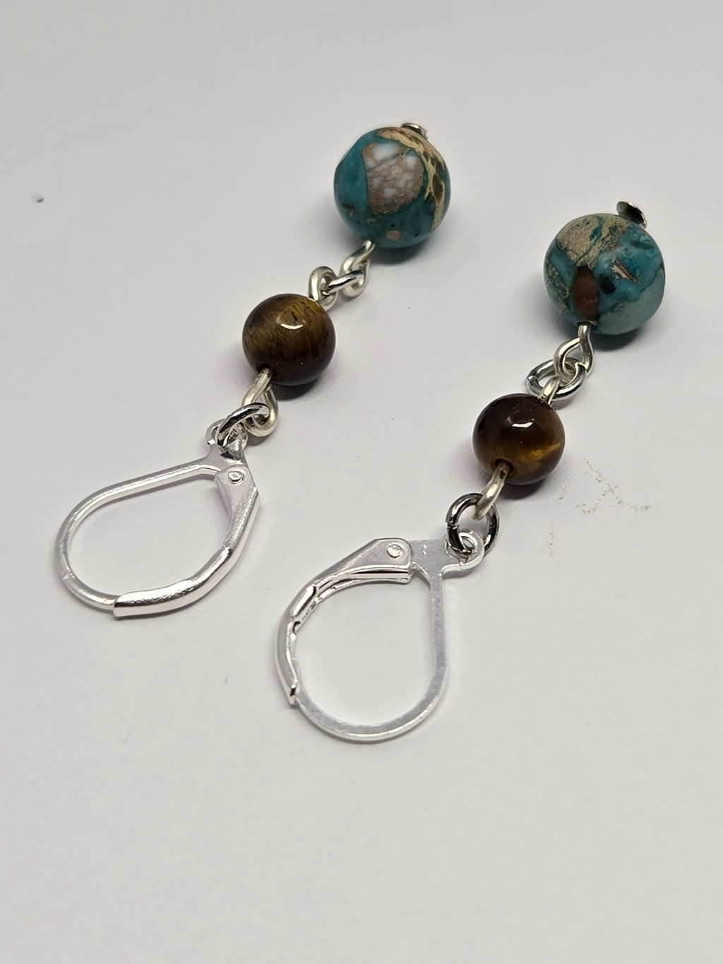 Blue Imperial Jasper + Tiger's Eye Drop Earrings